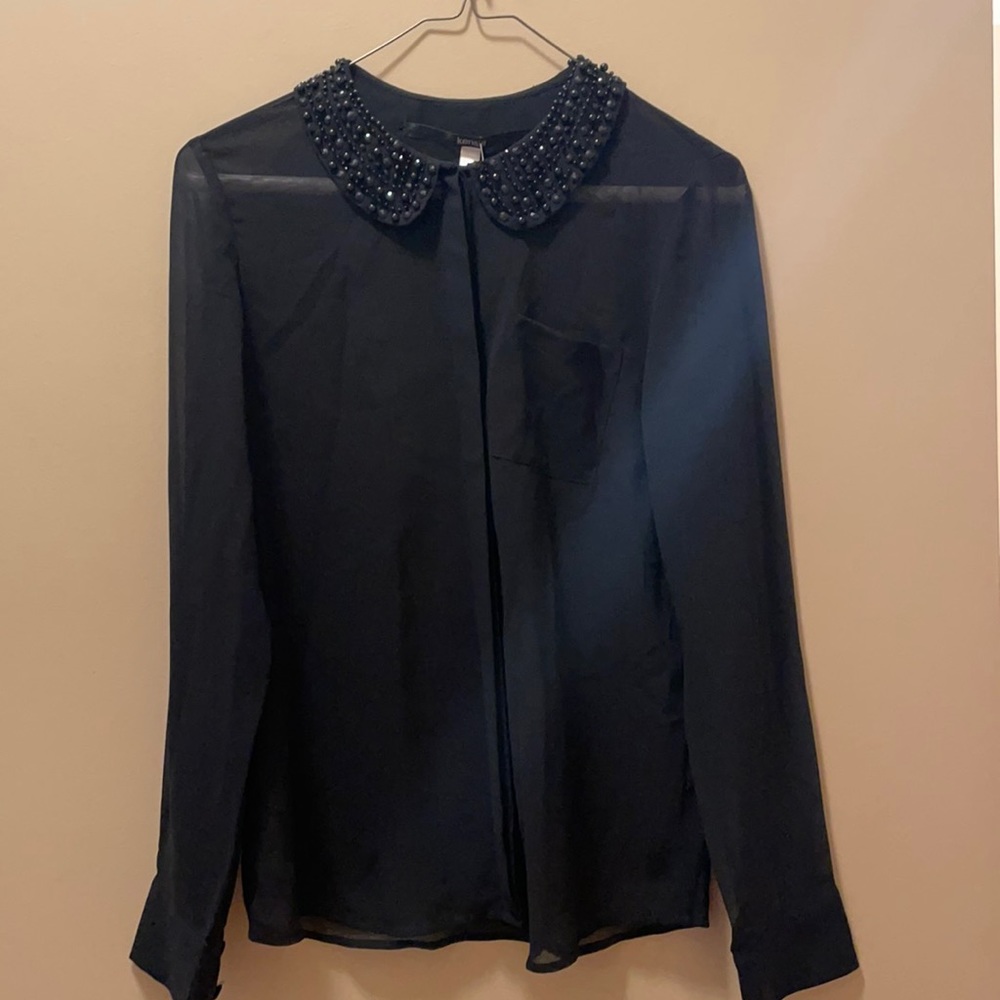 Kensie Beaded Sheer Blouse